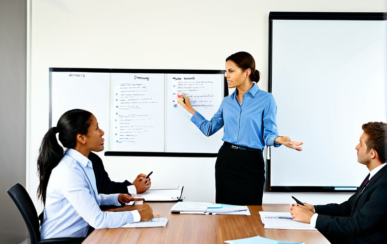 Business Strategy Session**

"A diverse team of business professionals, fully clothed in appropriate business attire, brainstorming ideas around a conference table in a modern office. A consultant leads the discussion with a whiteboard displaying strategic planning notes. Safe for work, professional environment, perfect anatomy, correct proportions, well-lit, high-resolution photography, natural pose, appropriate content, family-friendly."

**