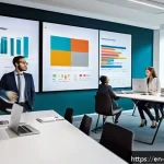 경영컨설팅 도구와 프레임워크 - A modern office scene depicting a diverse team of professionals engaged in a dynamic workshop focuse...